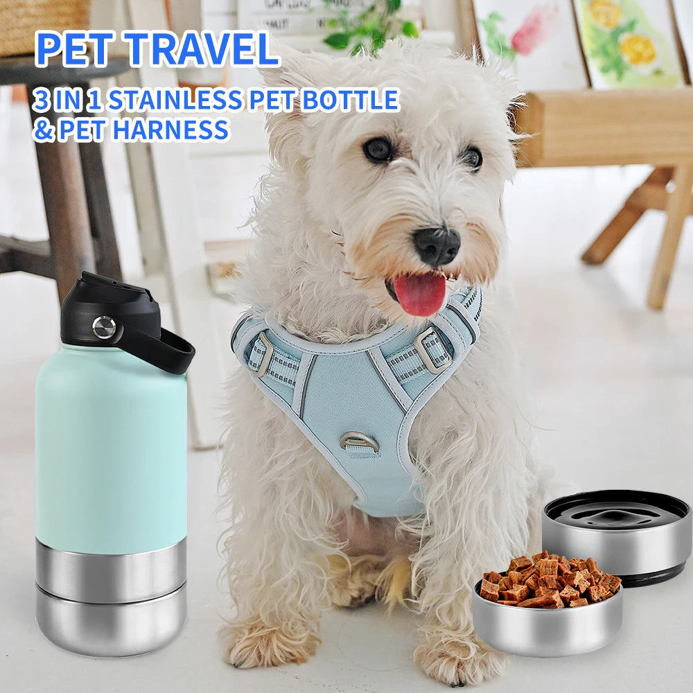 GreenAuraa® - 3 in 1 Stainless Steel Husky Water & Food Bowl Bottle