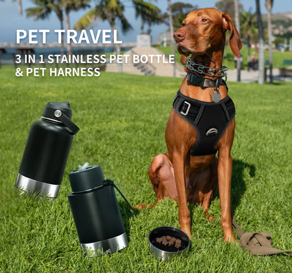 GreenAuraa® - 3 in 1 Stainless Steel Husky Water & Food Bowl Bottle