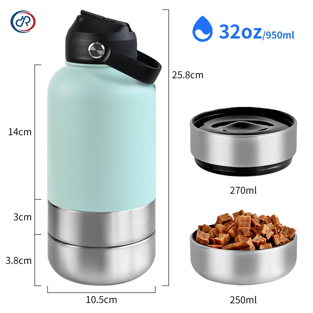 GreenAuraa® - 3 in 1 Stainless Steel Husky Water & Food Bowl Bottle