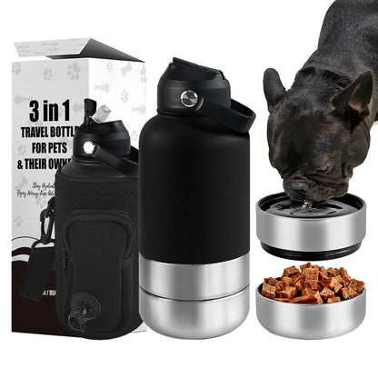 GreenAuraa® - 3 in 1 Stainless Steel Husky Water & Food Bowl Bottle