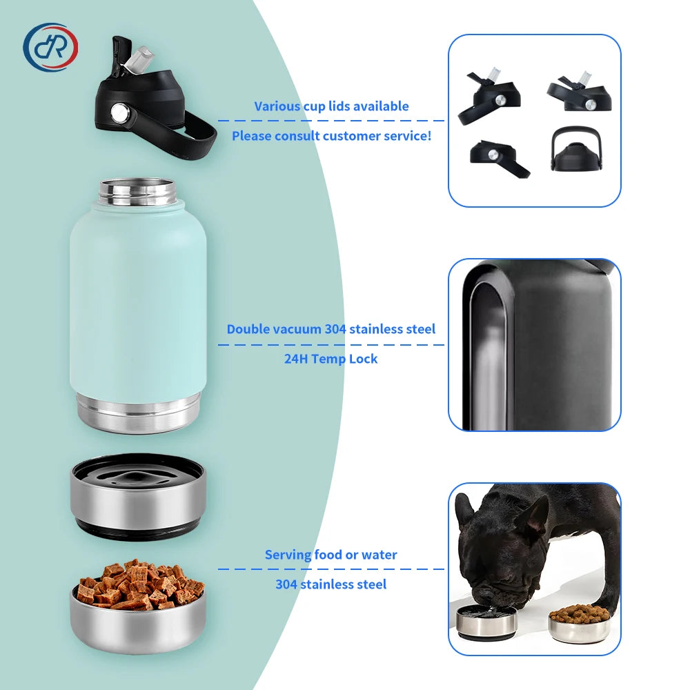 GreenAuraa® - 3 in 1 Stainless Steel Husky Water & Food Bowl Bottle